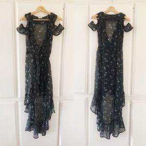 Love Fire high-low ruffled off-the-shoulder dress